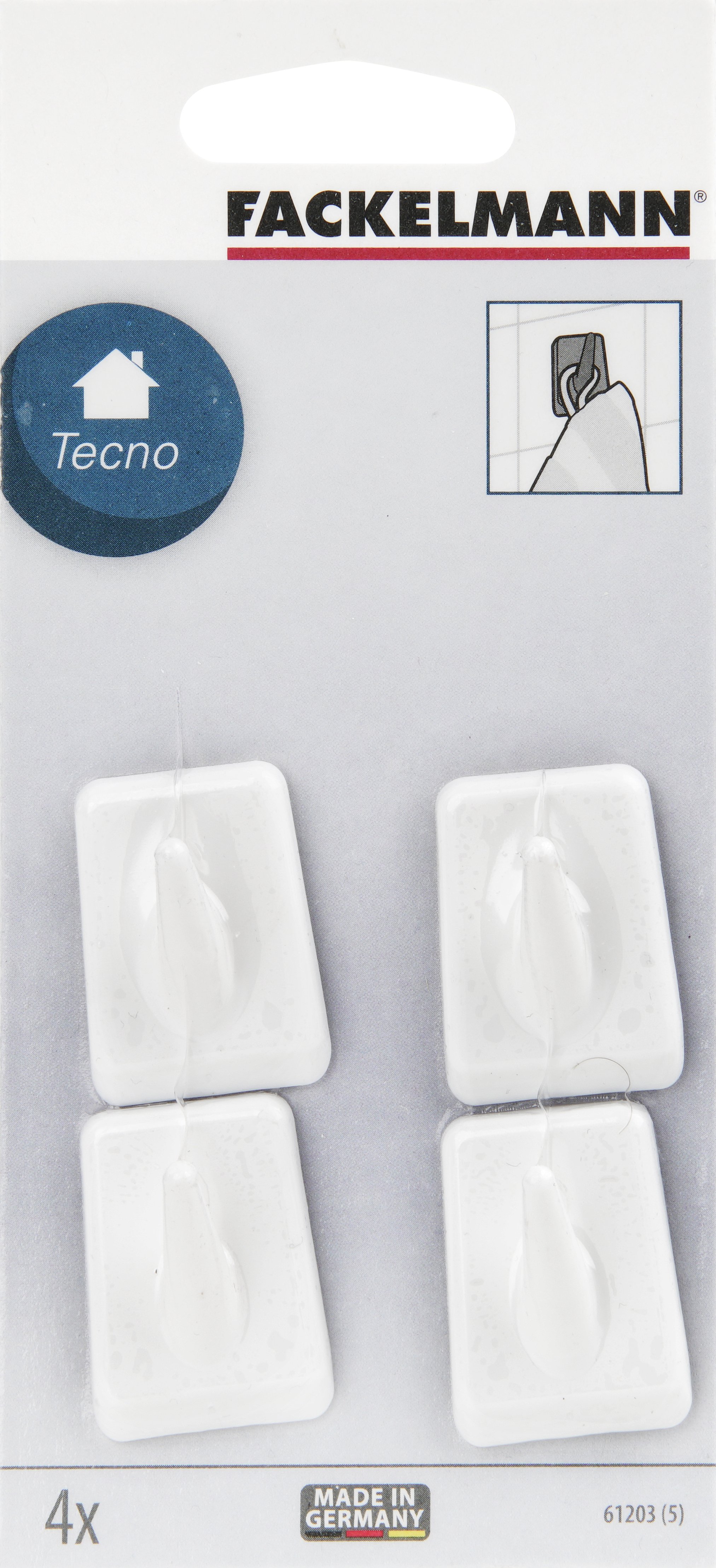 4 Perchas Adhesiva Plastico Blanco 3,5 cm