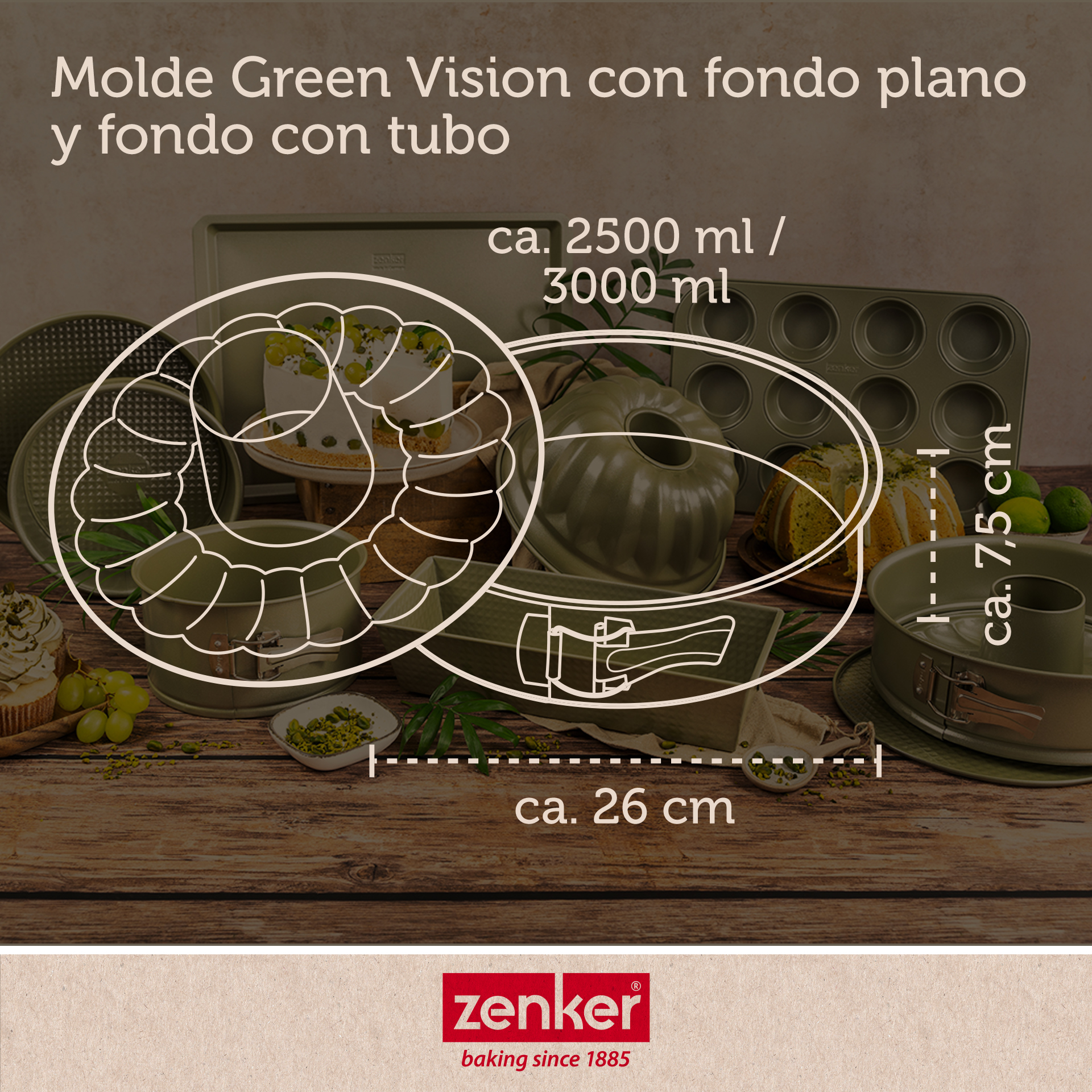 Set Molde Desmontable Green Vision 26 cm 2 Fondos, Pincel y Espátula
