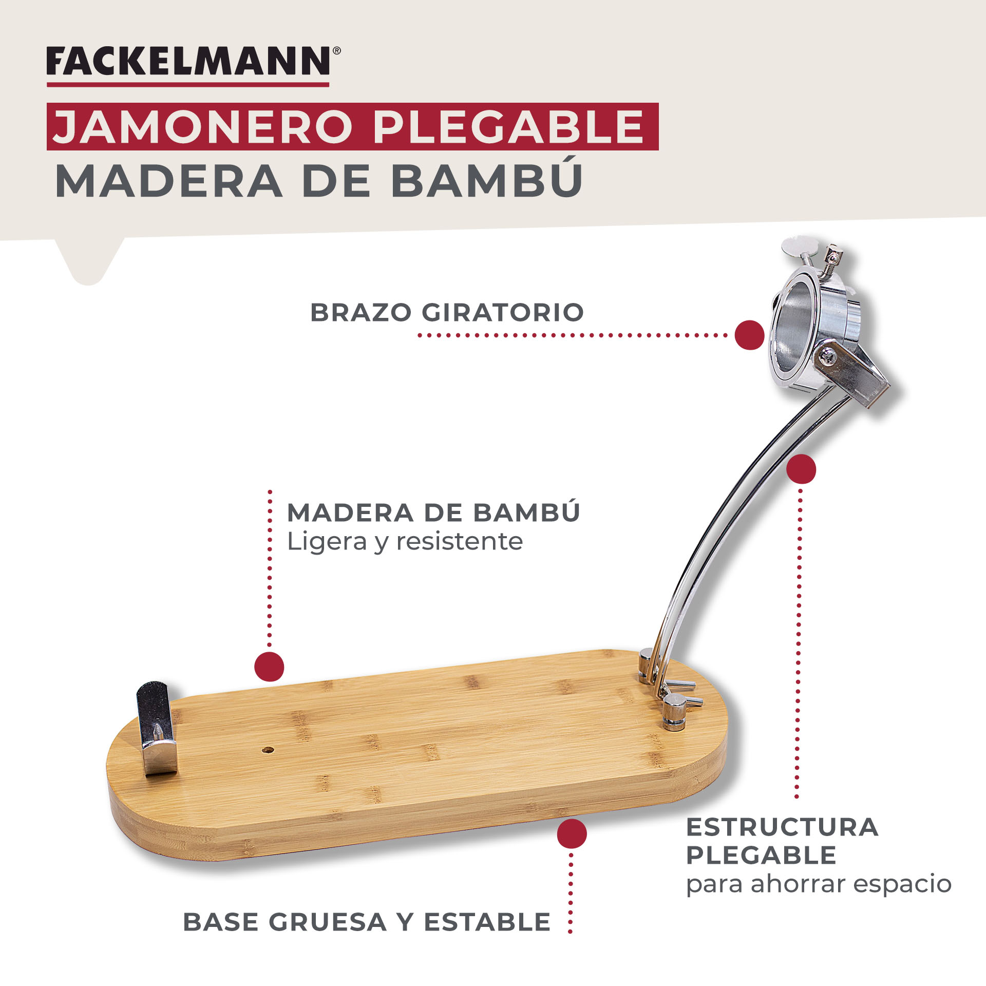 Jamonero Plegable Giratorio de Bambú