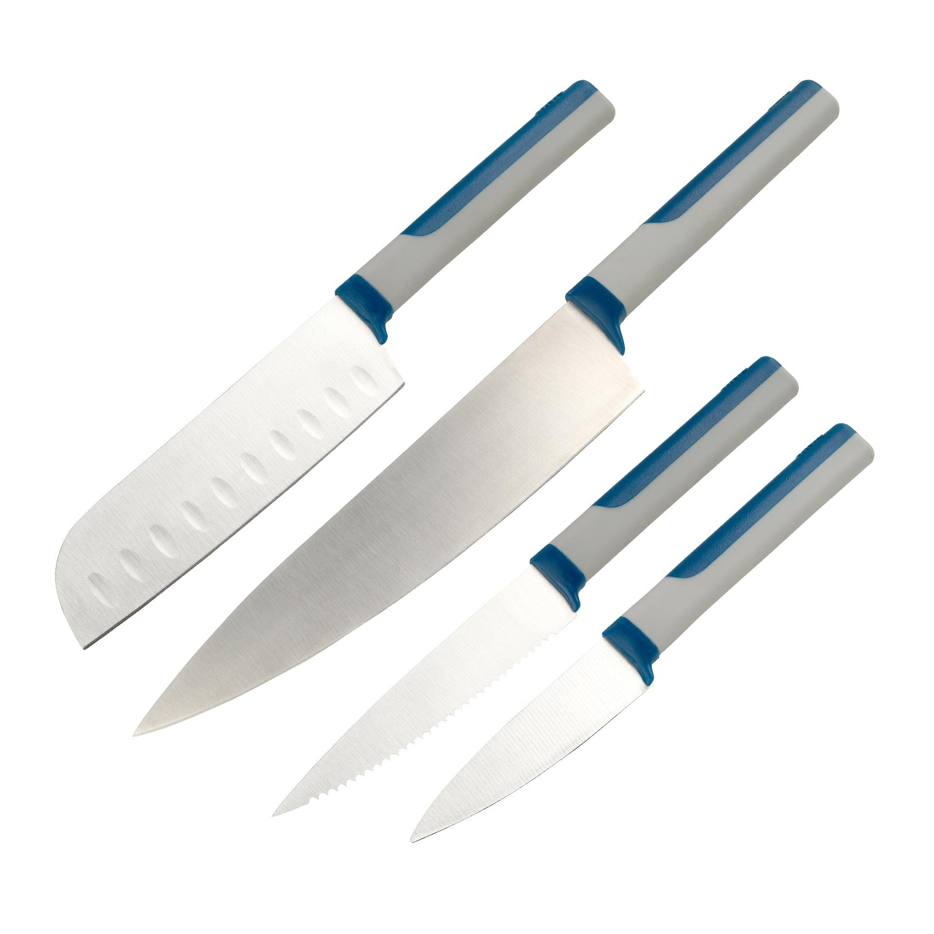 Juego de Cuchillos de Cocina Tasty en Azul, 4 Piezas – Cuchillo Patatero, Cuchillo de Sierra, Cuchillo Santoku y Cuchillo de Chef para una Variedad de Usos